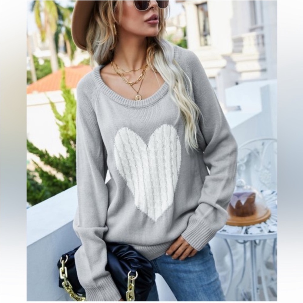 Cable Knit Heart Crewneck Sweater